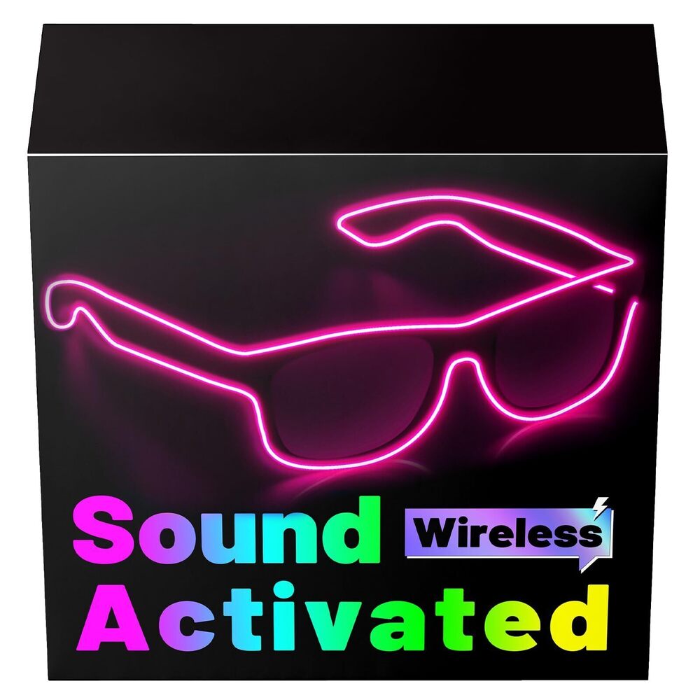 9802 Sound Activated Wireless Light up Glasses, LED Luminous Neon Rave